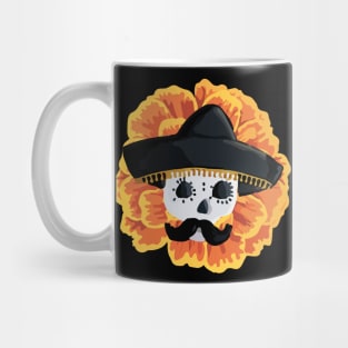 Charro mexican kawaii cute sugar skull mexican style cempasúchil mustache mexican sombrero skeleton Mug